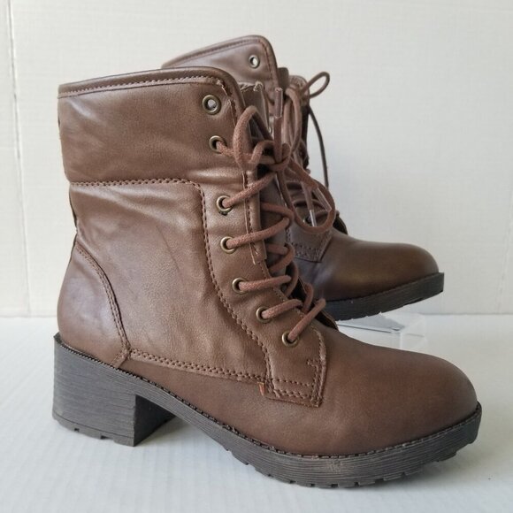 Rock & Candy Sprancie Lace Up Bootie Y2K Chunky Brown Block Heel Grunge Size 6.5 - Picture 1 of 11